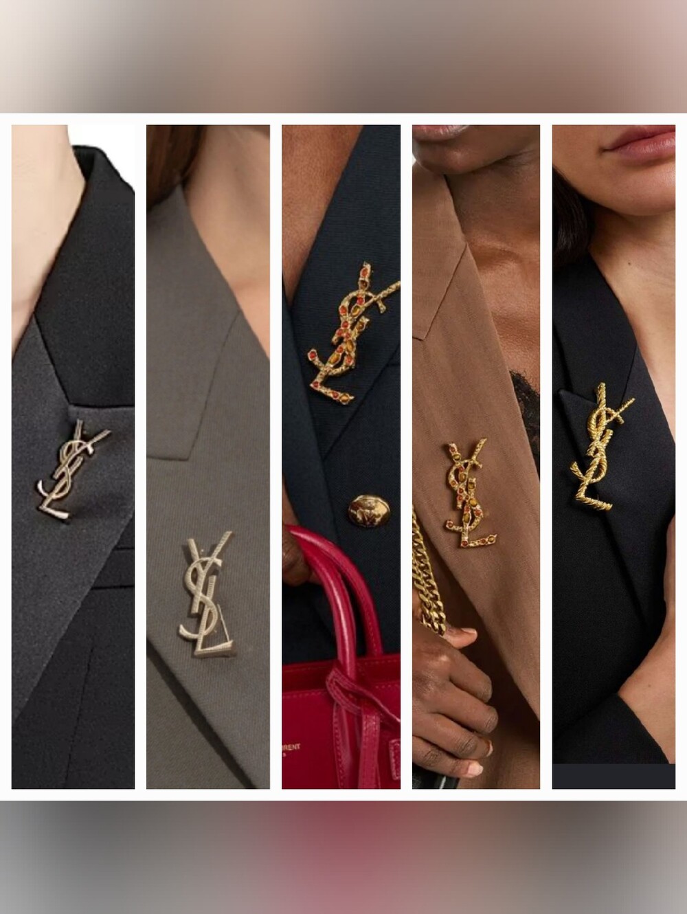 YSL Cassandre Brooch Reptile Embossed